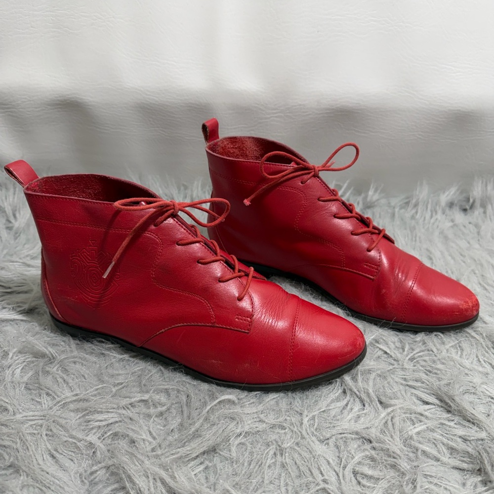 Vintage Red Leather Ankle Boots